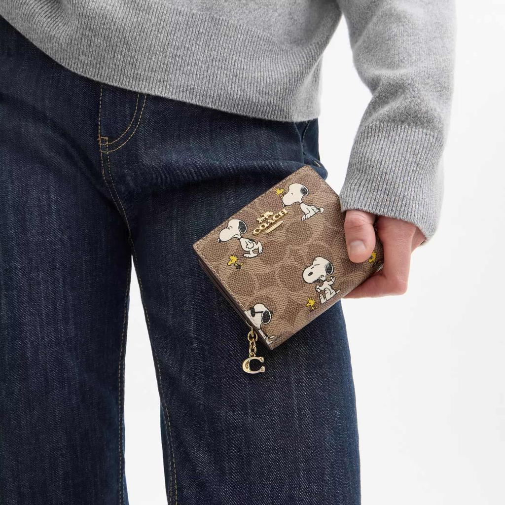 Coach x Peanuts Snap Wallet Signature Canvas Snoopy Print CBN32 NWT