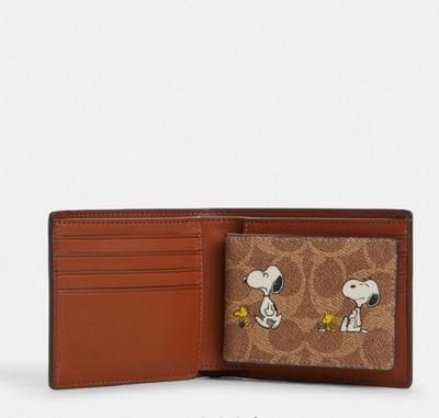 Coach x Peanuts Snap Wallet Signature Canvas Snoopy Print CBN32 NWT