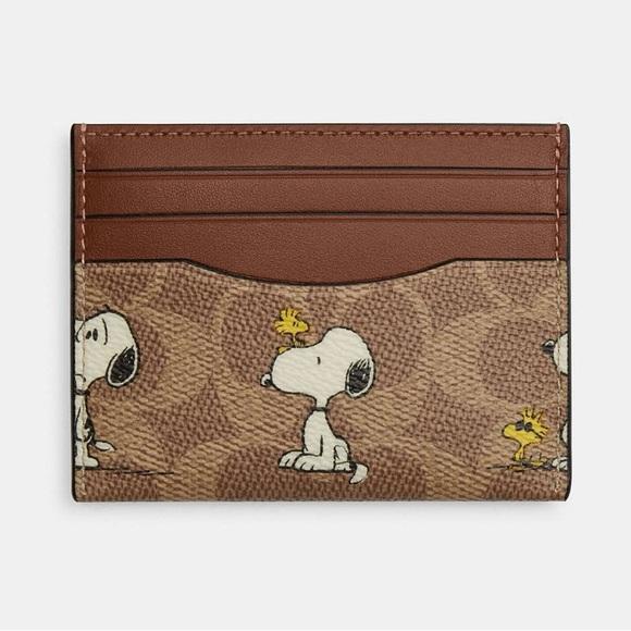 Coach x Peanuts Mini Skinny ID Case Signature Canvas Snoopy Print CBT14 NWT