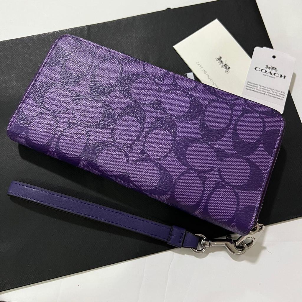 Coach C4452 Long Zip Around Wallet with Detachable Strap Signature Canvas Sport Purple
